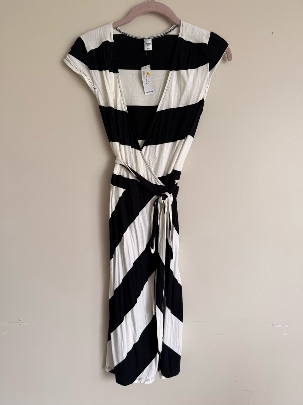 Old Navy Black and White Striped Wrap-Style Dress